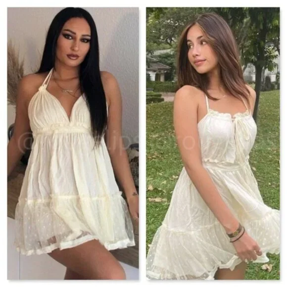 Backless Babydoll Short Dress in Beige - Picture 10 of 16